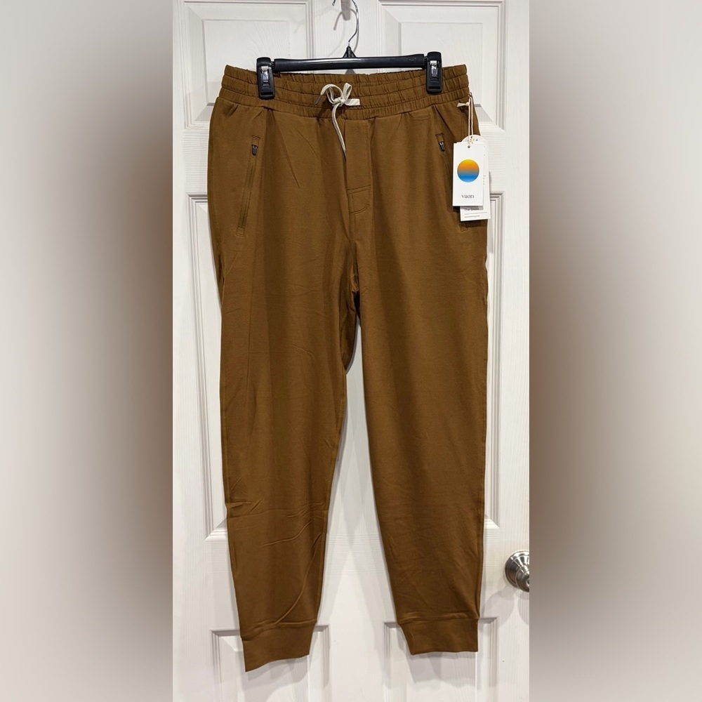 Vuori Men's Large Ponto Performance Jogger Caramel Heather Brown Drawcord NWT